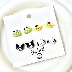 4x Pairs of Sanrio Hello Kitty Pochacco Friends Stud Earrings